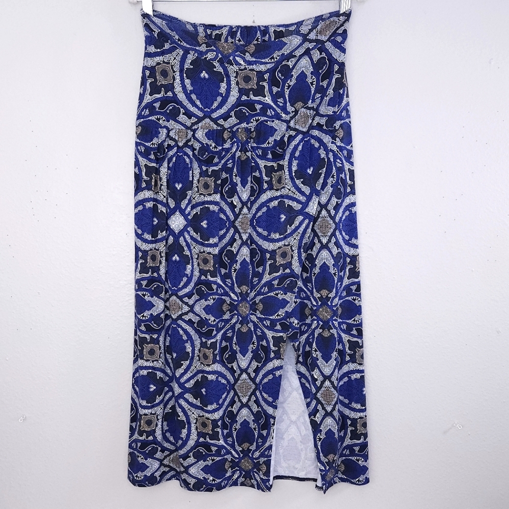 MAEVE Front Slit Faux Wrap Skirt SMALL Blue